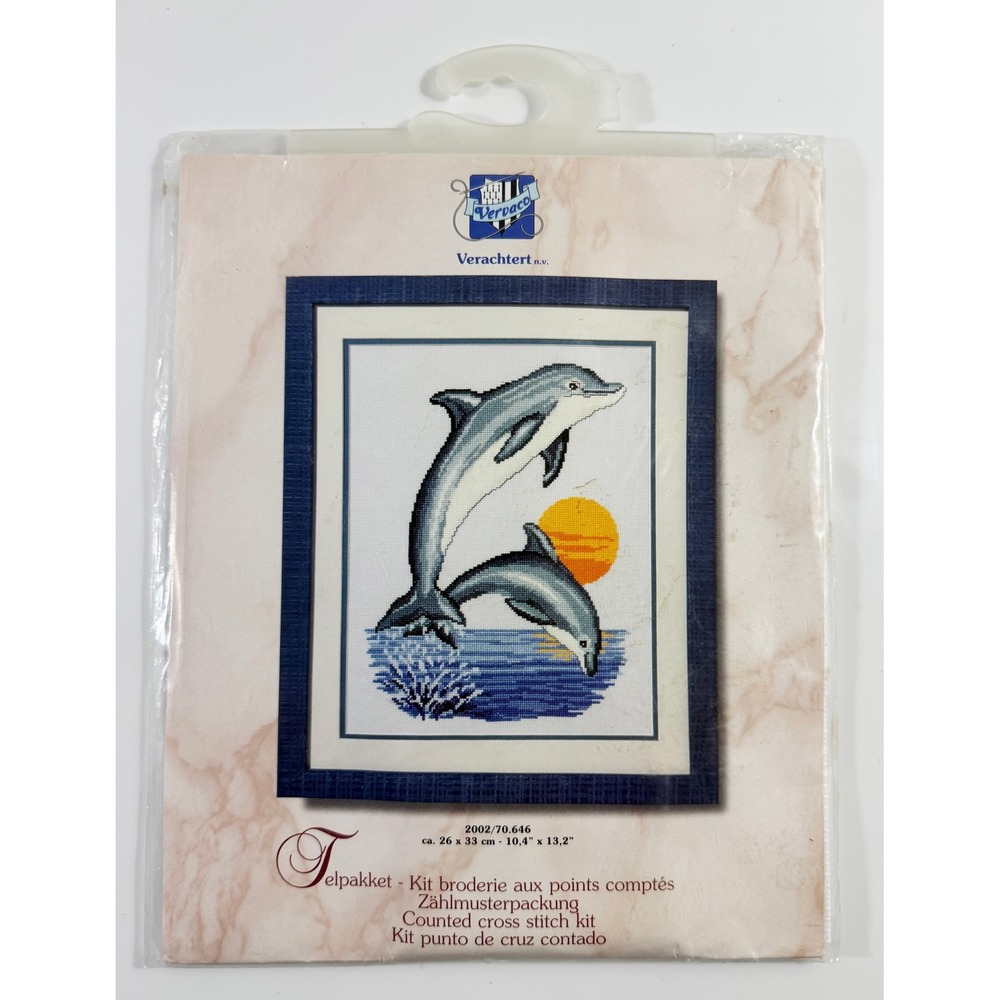 Vervaco Cross Stitch Kit Unisex 10.4x13.2 Blue Dolphin Sunset 2002/70.646 NEW